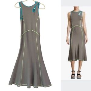 Alexander Wang Contrast Stitching Fitted Knit Flounce Hem Midi Dress Sz S
